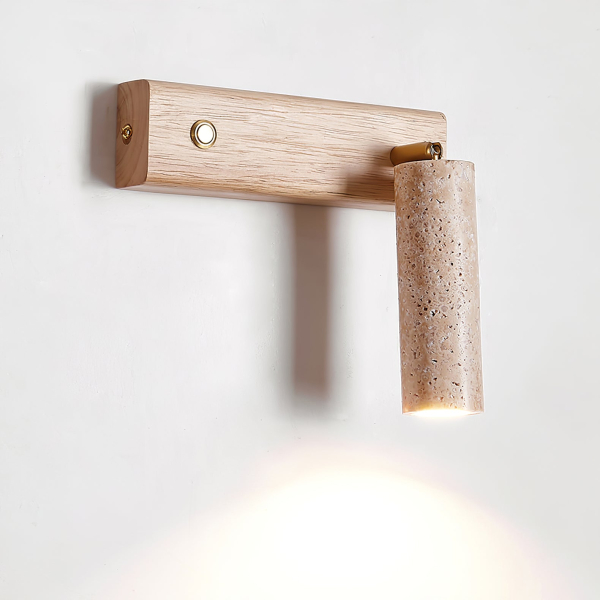 Настінний світильник Lustra Torch — бра, колір горіха і жовтий, з матеріалу  жовтий травертин, дерево, стиль модерн
