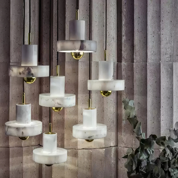 Подвесной светильник Marble Aura — цвет золото і белый, из материала мармур, метал, стиль модерн
