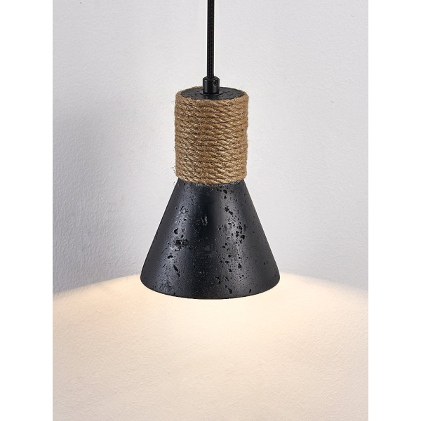 Підвісний світильник Ravena Rope Cone — колір чорний, з матеріалу чорний травертин, метал, стиль модерн