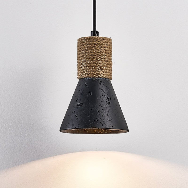 Підвісний світильник Ravena Rope Cone — колір чорний, з матеріалу чорний травертин, метал, стиль модерн