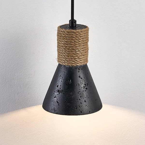 Підвісний світильник Ravena Rope Cone — колір чорний, з матеріалу чорний травертин, метал, стиль модерн