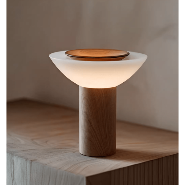 Настольная лампа Solace Wood — цвет ореха і белый, из материала  метал, скло, стиль модерн