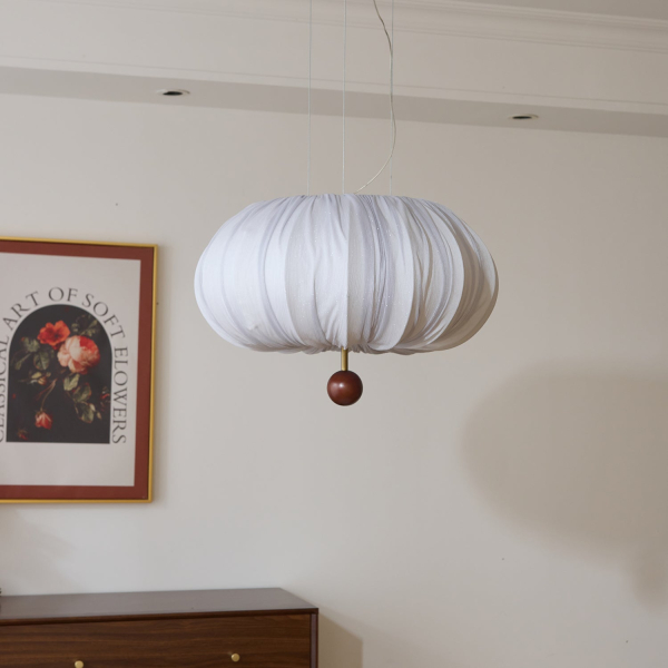 Стельовий світильник Solene Balloon — підвісний світильник, колір горіха і білий, з матеріалу тканина, дерево, стиль модерн