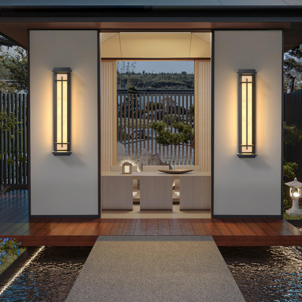 Квадратний зовнішній настінний світильник з алебастру — бра, колір червоний і білий, стиль модерн