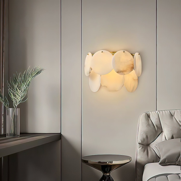 Настінний світильник Strata Lumina Alabaster — бра, колір золото і білий, з матеріалу  метал, алебастр, стиль модерн