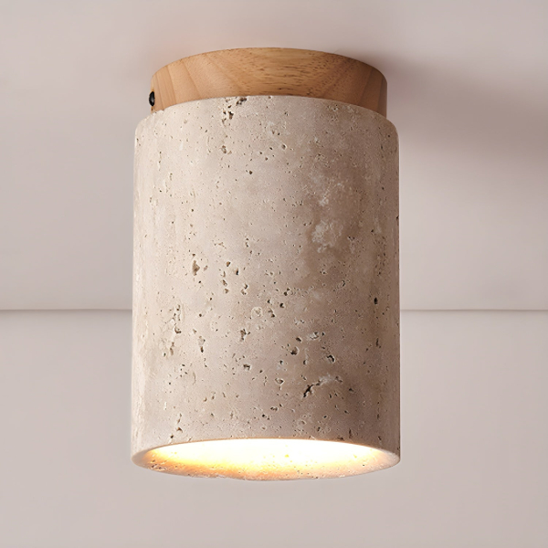 Стельовий світильник Terra Cylinder — колір горіха і колір дерева, з матеріалу травертин, метал, стиль модерн