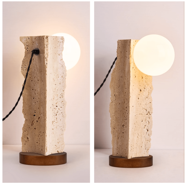 Настільна лампа Terra Travertine Orb — колір жовтий і колір горіха, з матеріалу метал, жовтий травертин, стиль модерн