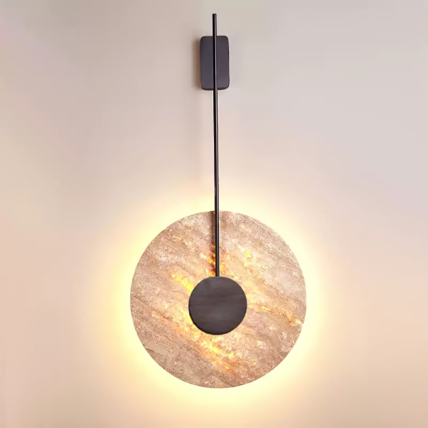 Настінний світильник Travertine Disc — бра, колір золото і жовтий, з матеріалу травертин, метал, стиль модерн