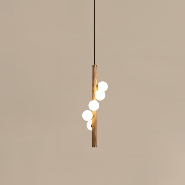 Вертикальный подвесной светильник Orb Timber — цвет ореха і цвет дерева, из материала метал, дерево, стиль модерн
