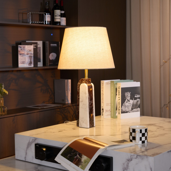 Настільна лампа Virello Marble — колір фіолетовий і білий, з матеріалу метал, текстиль, стиль модерн