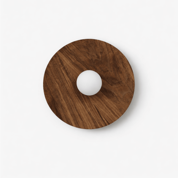 Настінний світильник Vireo Wood Disc — бра, колір білий і колір горіха, з матеріалу метал,  жовтий травертин, стиль модерн