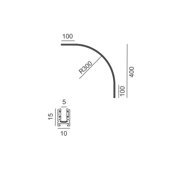 Накладної радіальний кут PICO_LINE ARC S, R300mm, 400x400mm, H15mm, чорний (16.SC30.BK)