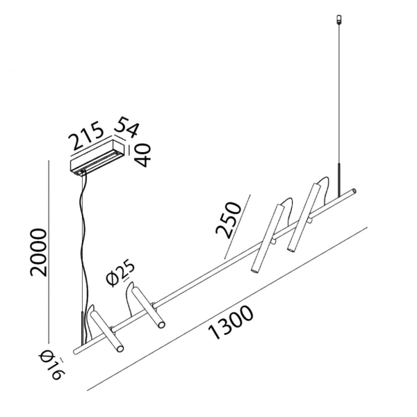 POINTER SUSP BASE, L1300mm, H250mm, d25mm, 4х5.4W LED, 3000К, черный/светлое золото (10.1301.6.930.BK/CG)