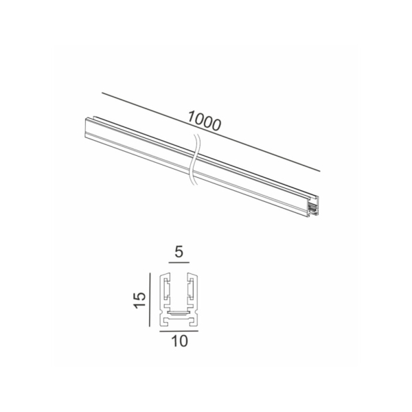 Трек накладної PICO_LINE TRACK S, L1000mm, W10mm, H15mm, чорний (16.S100.BK)