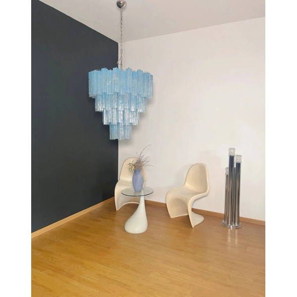 Величезна багатоярусна люстра зі скла – 80 скляних елементів – трубка із синього алебастрового скла. MURANO TUBE 219