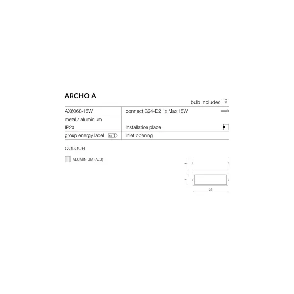 Бра настенное в спальню и гостиную ARCHO A ALUMINIUM Azzardo в стиле хай-тек