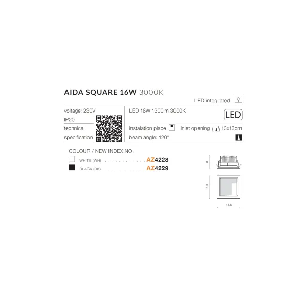 AIDA SQUARE 16W 3000K WH