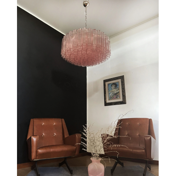 Велика люстра зі скла – 101 рожевий скляний стрижень. MURANO TUBE 215