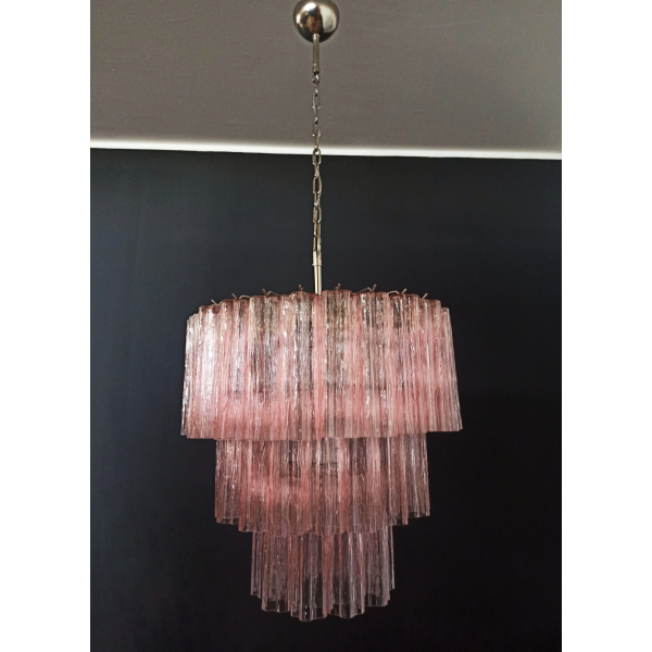 Велика триярусна люстра з рожевого скла у вигляді трубок – 52 стекла. MURANO TUBE 172