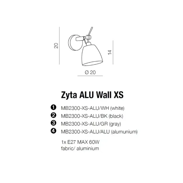 Бра настенное в спальню и гостиную Zyta Alu Wall XS (black) Azzardo в стиле модерн