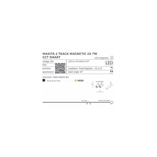 ALFA MAKITA 2 TRACK MAGNETIC 2x7W CCT BLUETOOTH BLACK