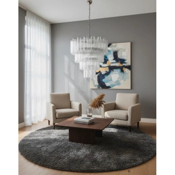 Величезна багатоярусна люстра зі скла – 80 скляних елементів – прозора скляна трубка. MURANO TUBE 226