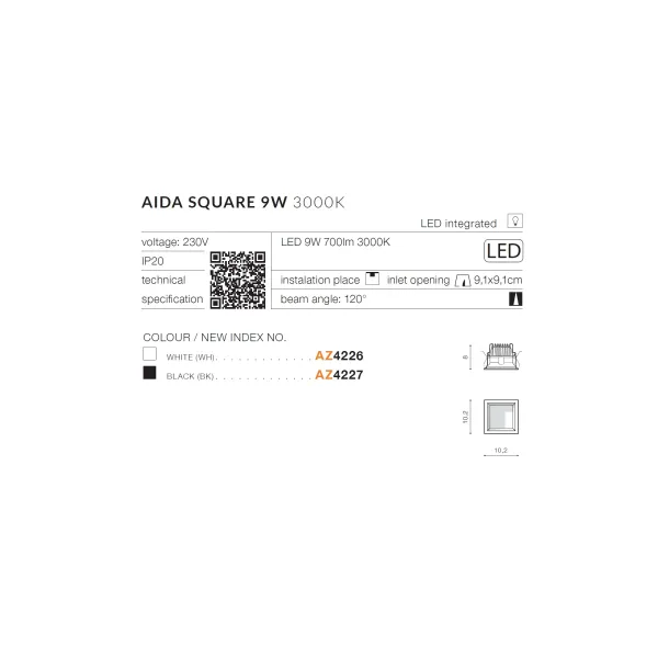 AIDA SQUARE 9W 3000K WH