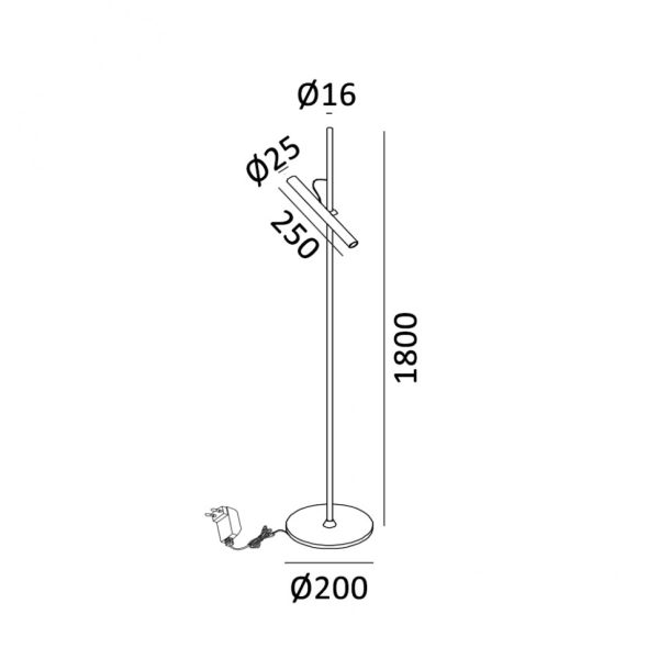 POINTER FLOOR, D200mm, d25mm, H1800mm, LED 6W, 3000К, чорний/світле золото (10.1800.6.930.BK/CG)