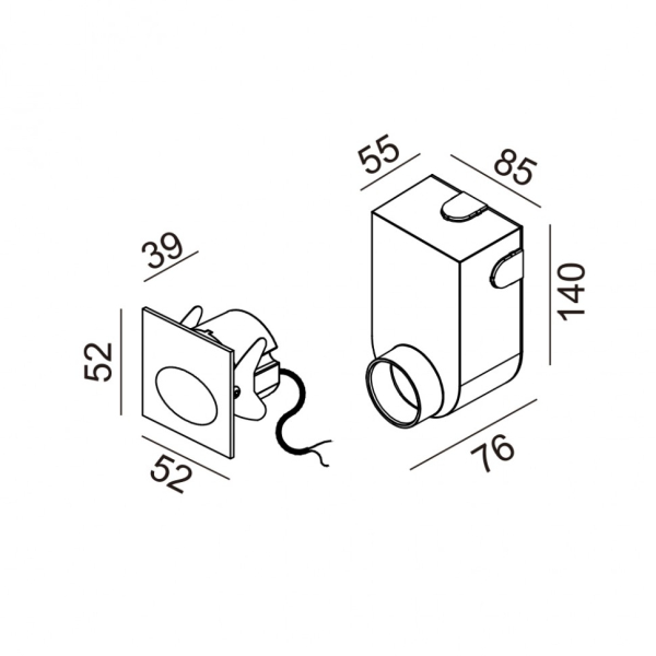 IN WALL IP, L52mm, h52mm, sp39mm, LED 2.1 W, 2700К, IP65, графіт (08.5239.S2.927.GR)