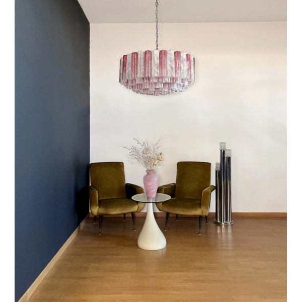 Велика люстра зі скла - 101 трубка з рожевого та білого алебастрового скла. MURANO TUBE 223
