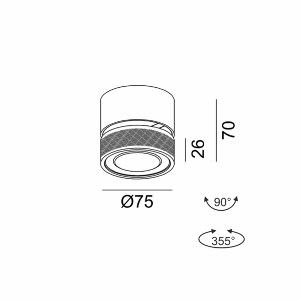SOL SURF MINI, D75mm, H70mm, LED 7W, 4000K, білий/латунь (02.7526.7.940.WH + SOL M RING GRAIN BRASS)