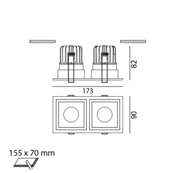 CELL 2, L173mm, W90mm, H82mm, LED 2 x 9W, 4000К, белый/черный (01.20F2.20.940.BK)