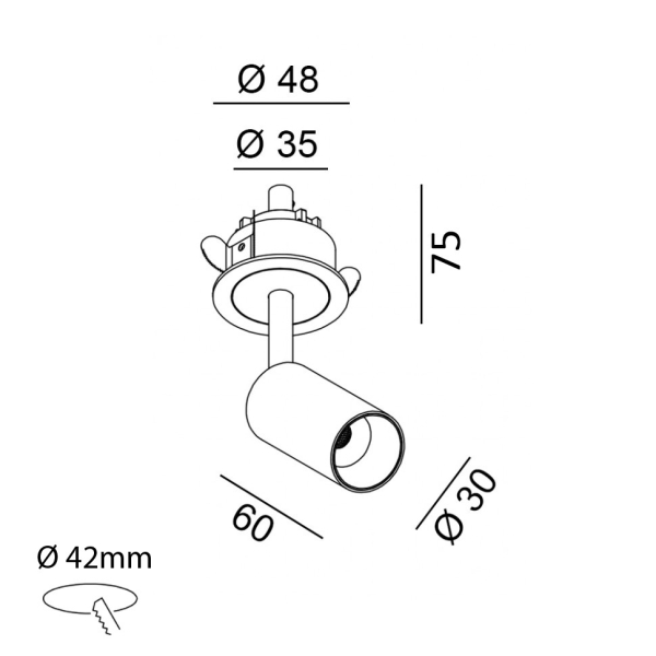 NANO TUB S TRIM, D30mm, Н60mm, LED 4.5W, 3000K, белый (01.3905.7.930.WH)