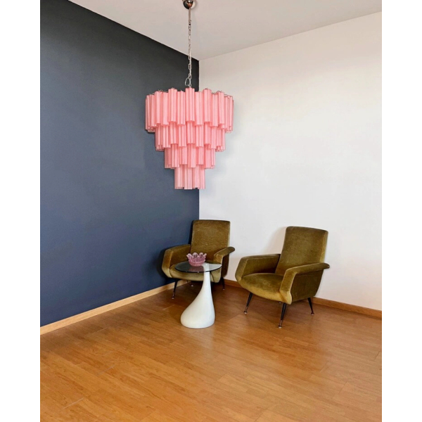 Величезна багатоярусна люстра зі скла – 80 рожевих травлених скляних трубок. MURANO TUBE 165