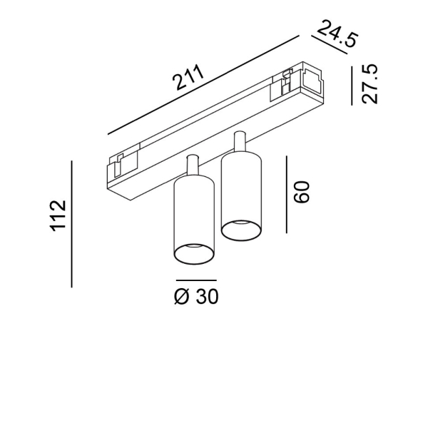 IN_LINE TUB S A 60 X2, D30mm, H60mm, L211mm, LED 2x4.5W, 2700К, білий (06.2301.14.927.WH)