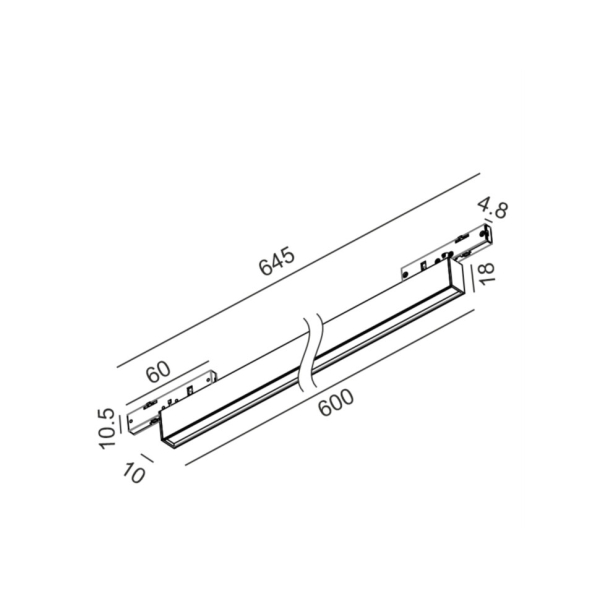 PICO_LINE LINEA OUT 600, L600mm, W10mm, H18mm, LED 16W, 3000K, DIM, 24V, опаловий/чорний (16.6010.16.930.BK.DIM)