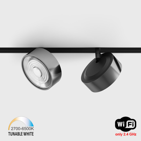 IN_LINE SOL TW, D95mm, H33mm, LED 13W, TW DIM: 2700K(881Lm)-6500K(1025Lm), 48V DC, IP20, чорний/хром (06.9533.13.TW.BK + SOL RING CHROME)