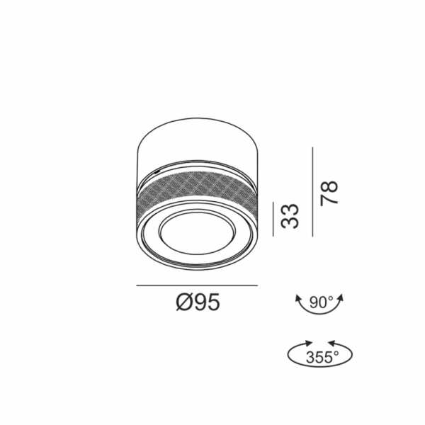 SOL SURF, D95mm, H78mm, LED 14W 4000K, чорний/хром (02.9533.14.940.BK + SOL RING GRAIN CHROME)