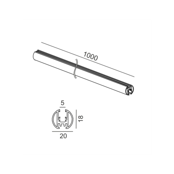 Трек накладної/підвісний PICO_LINE TRACK O, L1000mm, W20mm, H18mm, чорний (16.O100.BK)