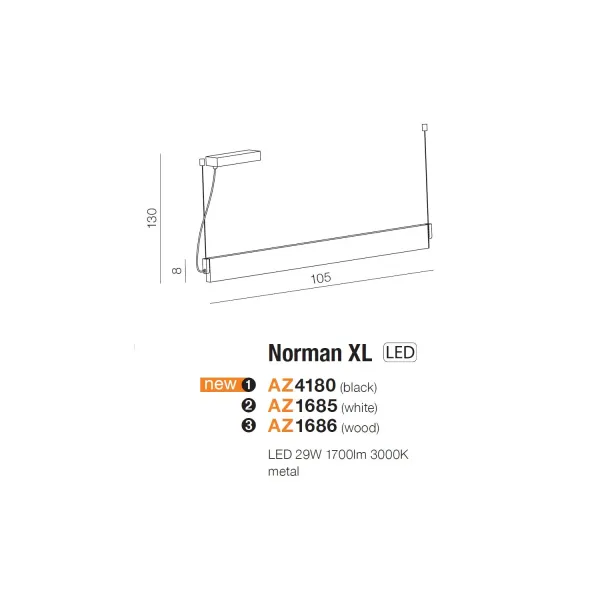 Подвесной светильник в стиле хай-тек NORMAN XL BLACK Azzardo в гостиную, кухню в цвете никель/хром