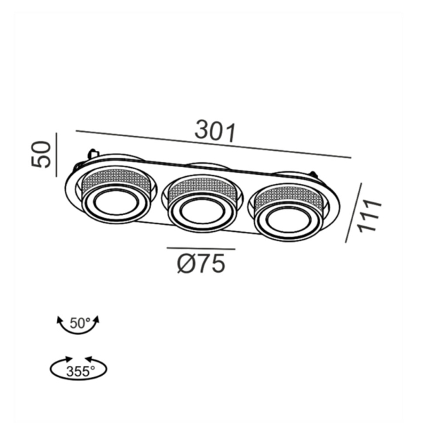 SOL IN MINI X3, L301mm, W111mm, H50mm, LED 3x7W, 4000K, чёрный/чёрный (01.7523.21.940.BK/BKG)