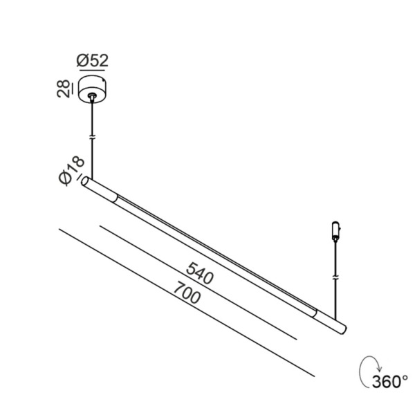 Светильник подвесной SLIMLINE, L700mm, D18mm, LED 5W, 3000К, 48V, латунь (10.1870.5.930.BR)