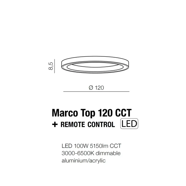 Светильник потолочный светодиодный MARCO TOP 120 CCT GO с пультом Azzardo в гостиную, кухню