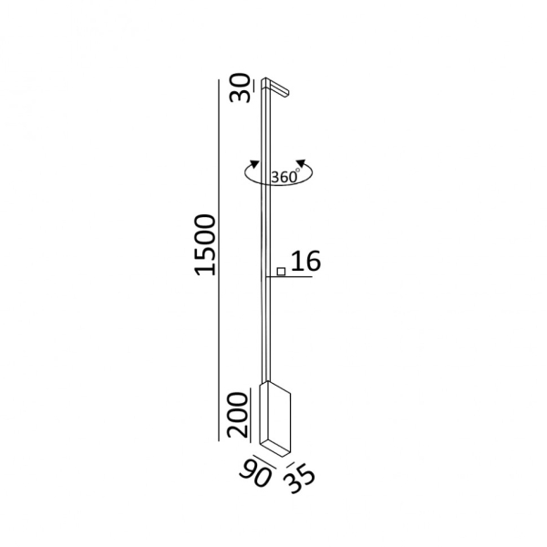 ROD, H1500mm, sp90mm, w35mm, LED 18W, 3000К, чорний (10.1500.17.930.BK)