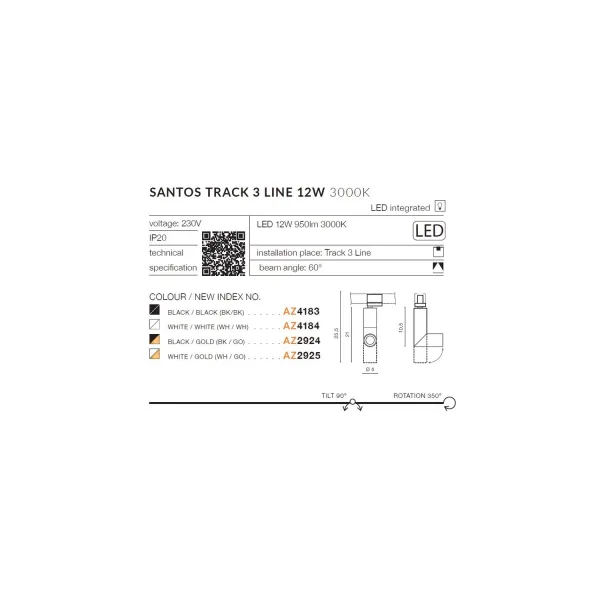SANTOS TRACK 3LINE 12W 3000K WH/WH