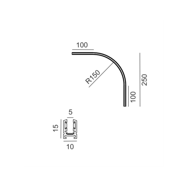 Накладної радіальний кут PICO_LINE ARC S, R150mm, 250x250mm, H15mm, чорний (16.SC15.BK)