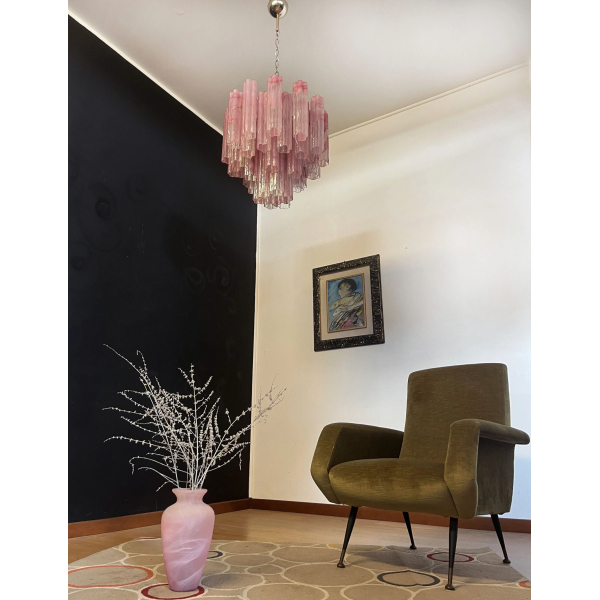 Люстра зі скляних трубок – 36 келихів алебастрового рожевого кольору. MURANO TUBE 185