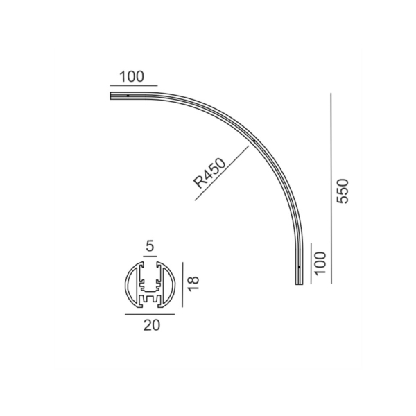 Підвісний радіальний кут PICO_LINE ARC O, R450mm, 500x500mm, H18mm, чорний (16.OC45.BK)