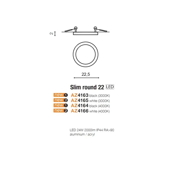 Светильник потолочный светодиодный SLIM 22 ROUND 4000K IP44 BLACK Azzardo в гостиную, спальню