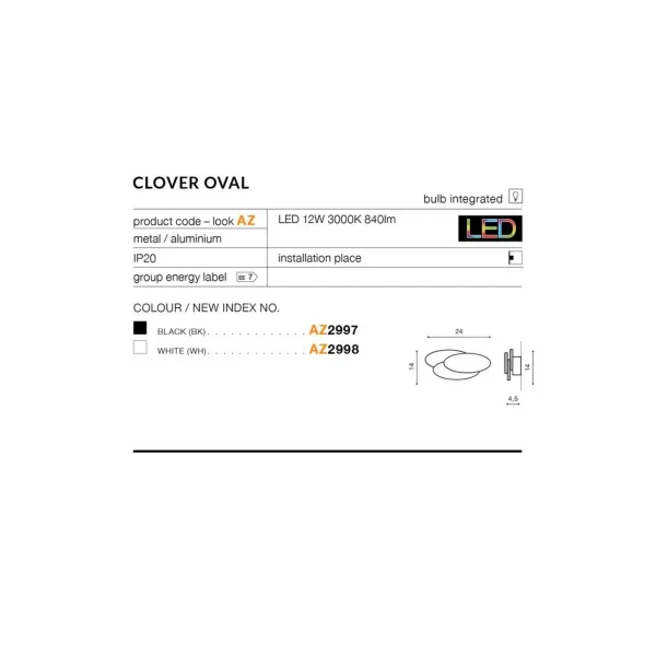 Светильник настенный светодиодный в спальню и гостиную CLOVER OVAL WHITE Azzardo, LED бра в стиле скандинавский
